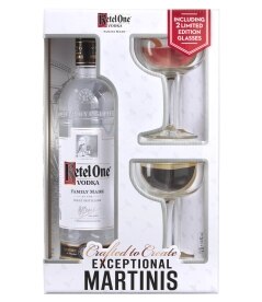Ketel One Vodka with Glasses. Costs 24.99