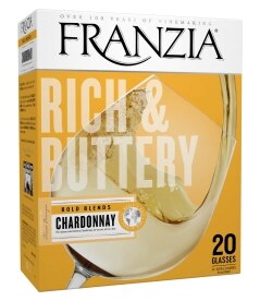Franzia Rich & Buttery Chardonnay Box. Costs 12.99