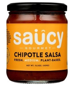 Saucy Gourmet Roasted Garlic & Chipotle Salsa. Costs 6.99