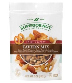 Superior Nuts Tavern Mix Sweet & Salty Bag. Costs 3.99