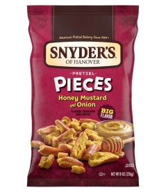 Snyders Pretzel Pieces Honey Mustard & Onion. Costs 3.49
