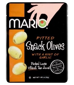 Mario Green Pitted Garlic Olives Snack Pack