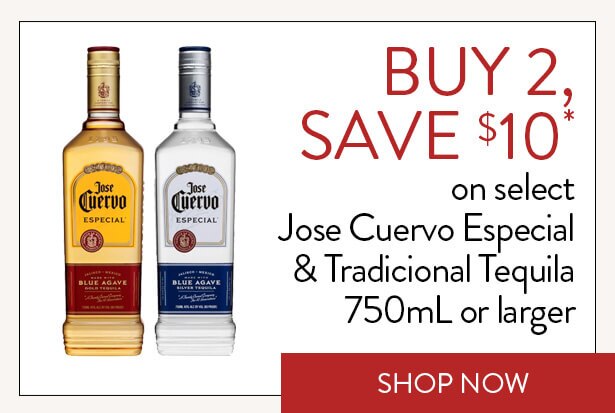 BUY 2, SAVE $10* on select Jose Cuervo Especial & Tradicional Tequila 750mL or larger. Shop Now.