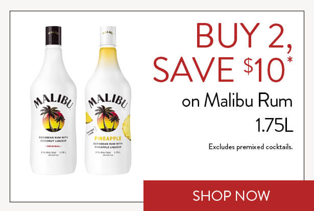 BUY 2, SAVE $10* on Malibu Rum 1.75L. Excludes premixed cocktails. Shop Now.