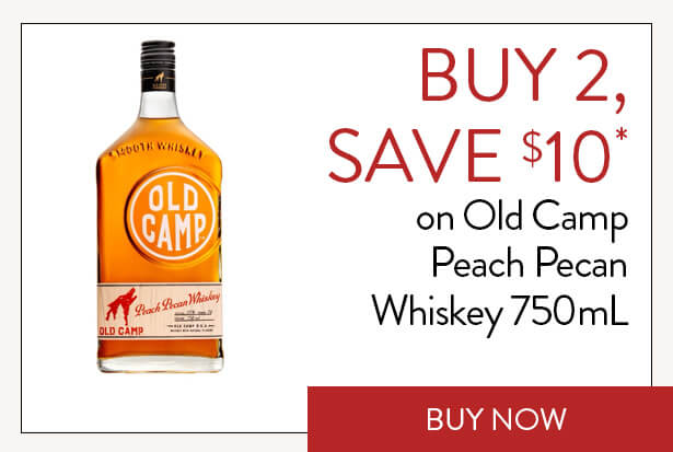 BUY 2, SAVE $10* on Old Camp Peach Pecan Whiskey 750mL. Buy Now.