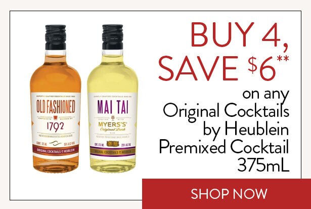 BUY 4, SAVE $6** on any Original Cocktails by Heublein Premixed Cocktail 375mL. Show Now.