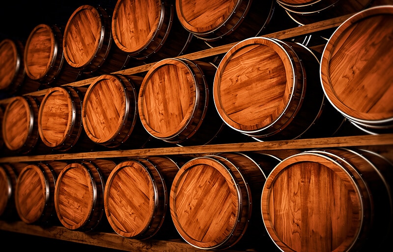 Wooden casks with rum
