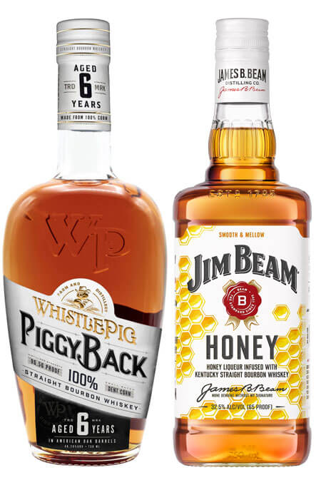 Whistlepig PiggyBack 100 Proof Bourbon and Jim Beam Honey Bourbon Whiskey