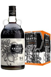 Kraken Black Spiced 94 Proof Rum 1.75L & Kraken Rum Premixed Cocktail 4pk.