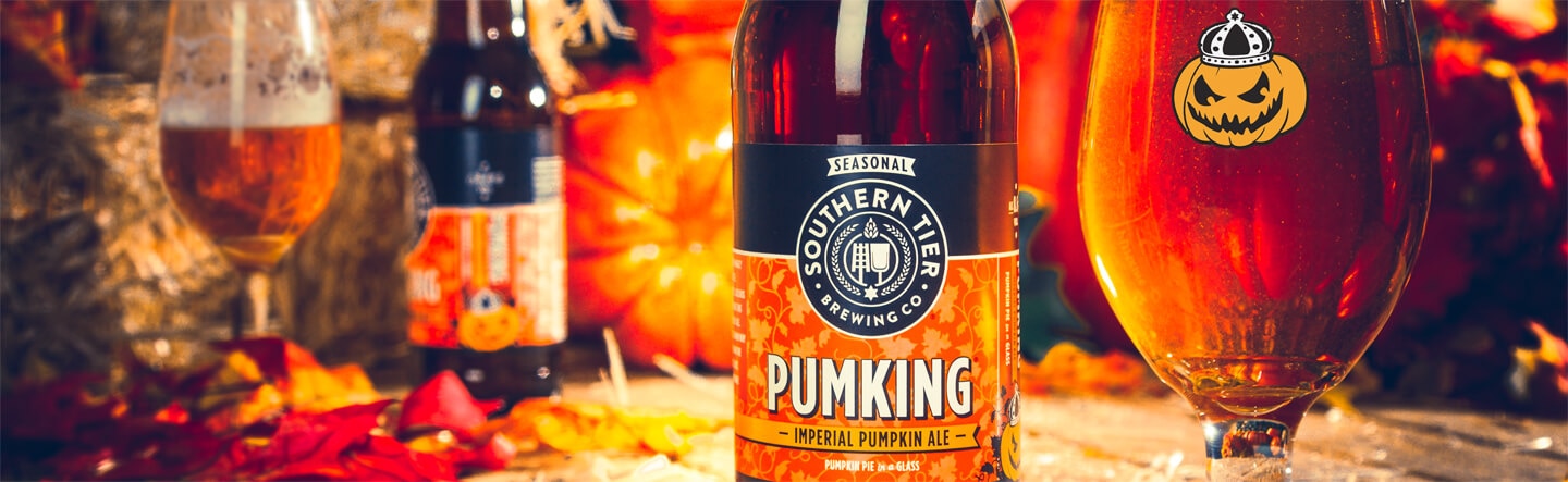 Image of bottles of Southern Tier Pumking, imperial pumpkin ale bottles and glass.