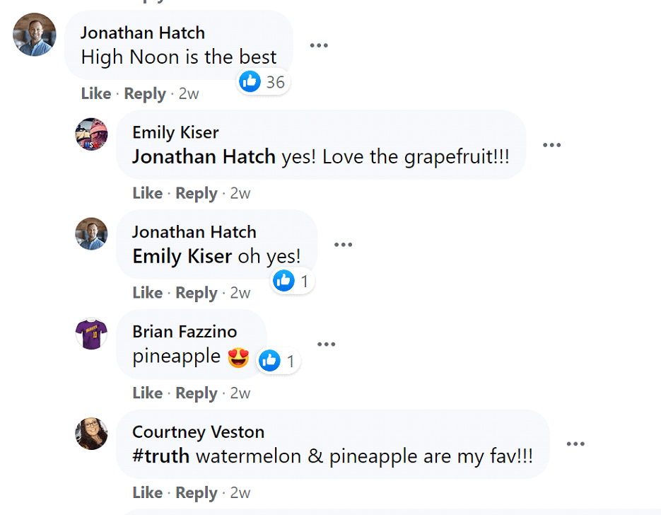 Consumers commenting on a Facebook post about High Noon