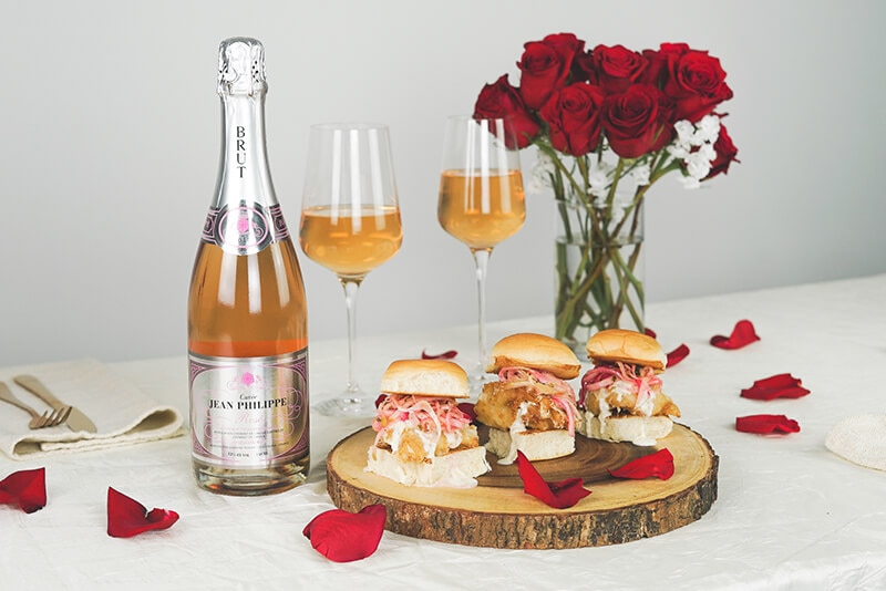 Tempura Fish Sliders with Picked Onion, Apple and Fennel paired with Jean Philippe Crémant de Limoux Rosé