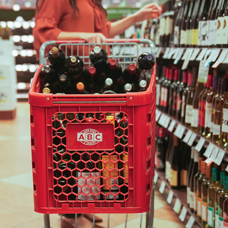 Wine in ABC shopping cart.